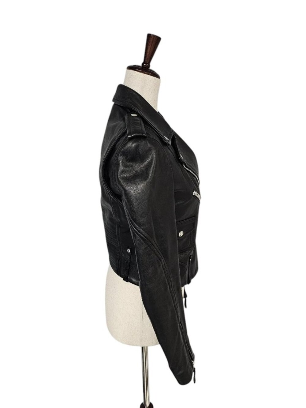 Theory Adashi 100% Cow Black Leather Y2K Biker Moto Jacket Petite Preowned - Picture 5 of 12